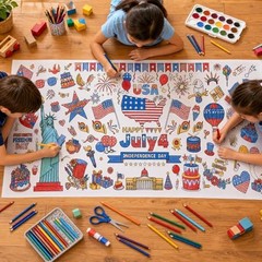 2 PCS 4th of July Coloring Tablecloth/Poster, 4th of July 2pcs Blue-4th of July