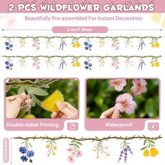 2PCS Wildflower Party Decorations, 7.9FT Pre-Strung Floral Garlands for Baby …