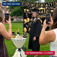 2026 Graduation Party Decorations Black and Gold Congrats Grad Banner Backdrop T