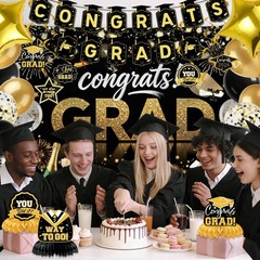 Graduation Decoration 2026 Black Gold Banner High School Party Celebration Set
