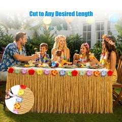 2 Pack Luau Grass Table Skirt, Luau Party Decorations, Natural 108″ X 29.5″ Hawa