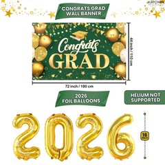 Green and Gold Graduation Decorations Class of 2026, Huge, Pack of 73, Congrats