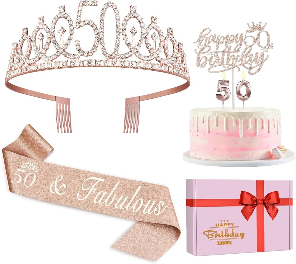 50th Birthday Decorations for Women, Including Rose Gold
