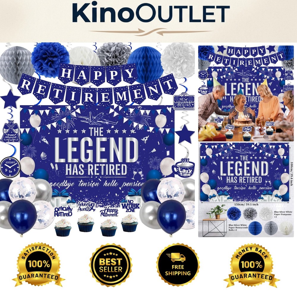 Happy Retirement Celebration Kit – 54pcs Blue Silver Theme for Memorable Parties
