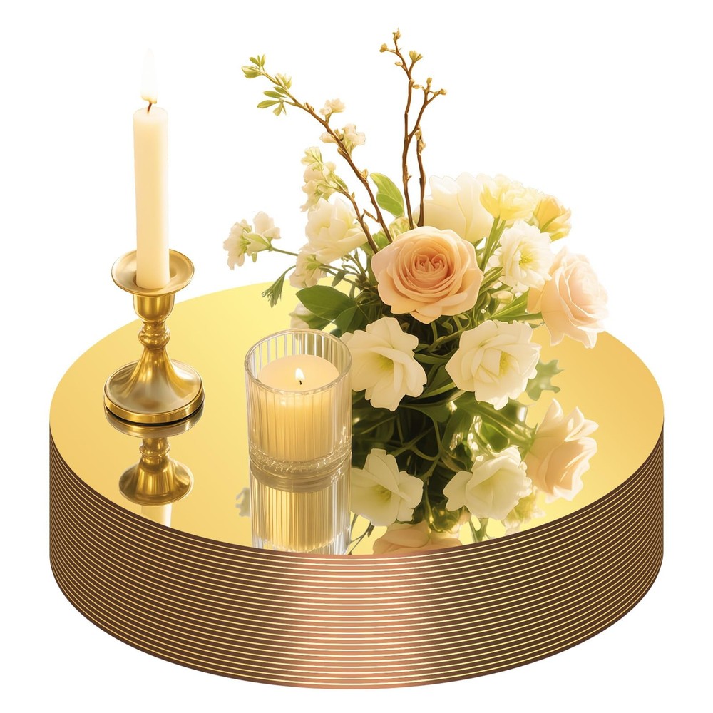 24 PCS 12 Inch Gold Round Flat Circle Mirror Tray Plate Table Centerpiece