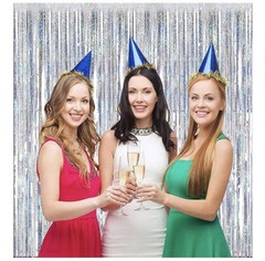 4 Pack Silver Metallic Foil Curtain Backdrop: Tinsel Fringe Curtains Photo Booth