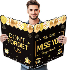 We Will Miss You Jumbo Retirement Greeting Card 22 X 14 Inch, Black Gold Large F