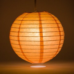 10″ Peach / Orange Coral Round Paper Lantern, Even Ribbing, Chinese Hanging Wedd