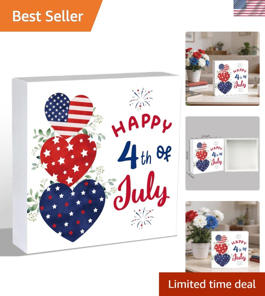 Festive 4th of July Decoration – Rustic Wooden Sign with Heart Design, 5.9 Inch