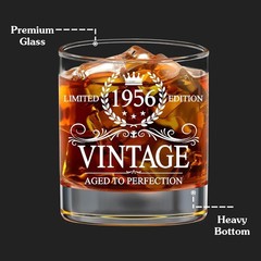 70th Birthday Celebration Glass – Handcrafted 1956 Vintage Whiskey Style