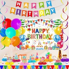 Birthday Decorations Kit, Rainbow Party Banner, Happy Multicolor
