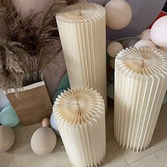 Modern Foldable Display Columns Pedestals – Reusable – Cream White – Set Of 3