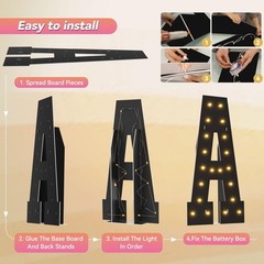 4FT Marquee Light Up Letters, Black Marquee Letters Large Mosaic Letters T,