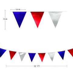 Red Blue Silver Party Decorations Metallic Fabric Triangle Pennant Banner Fla…