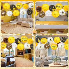 15Pcs Bee Party Decorations Hanging Paper Lanterns Tissue Pom Pom – Bees Themed