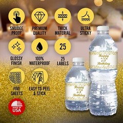 75th Birthday Water Bottle Labels; Set of 20 Waterproof Water Bottle Wrappers