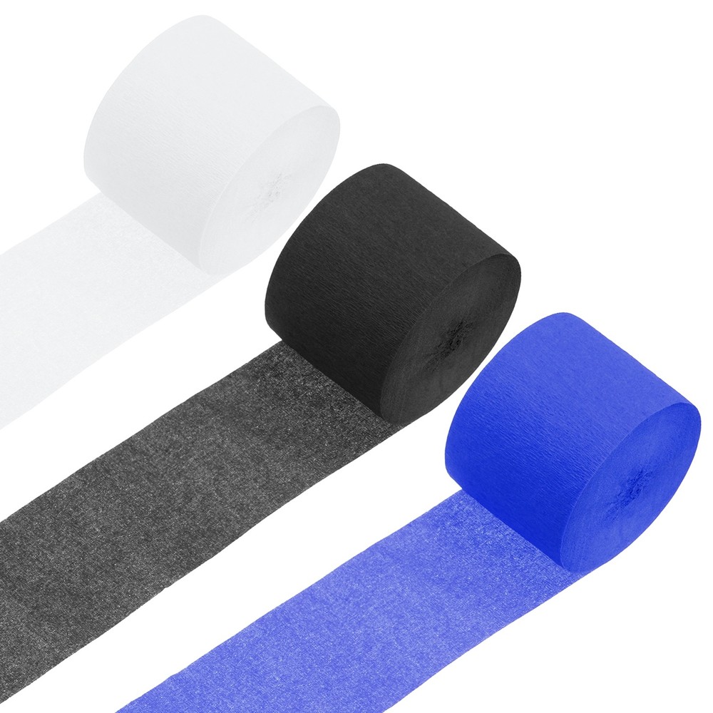 3 Roll Crepe Paper Streamers Decor Blue,Black,White