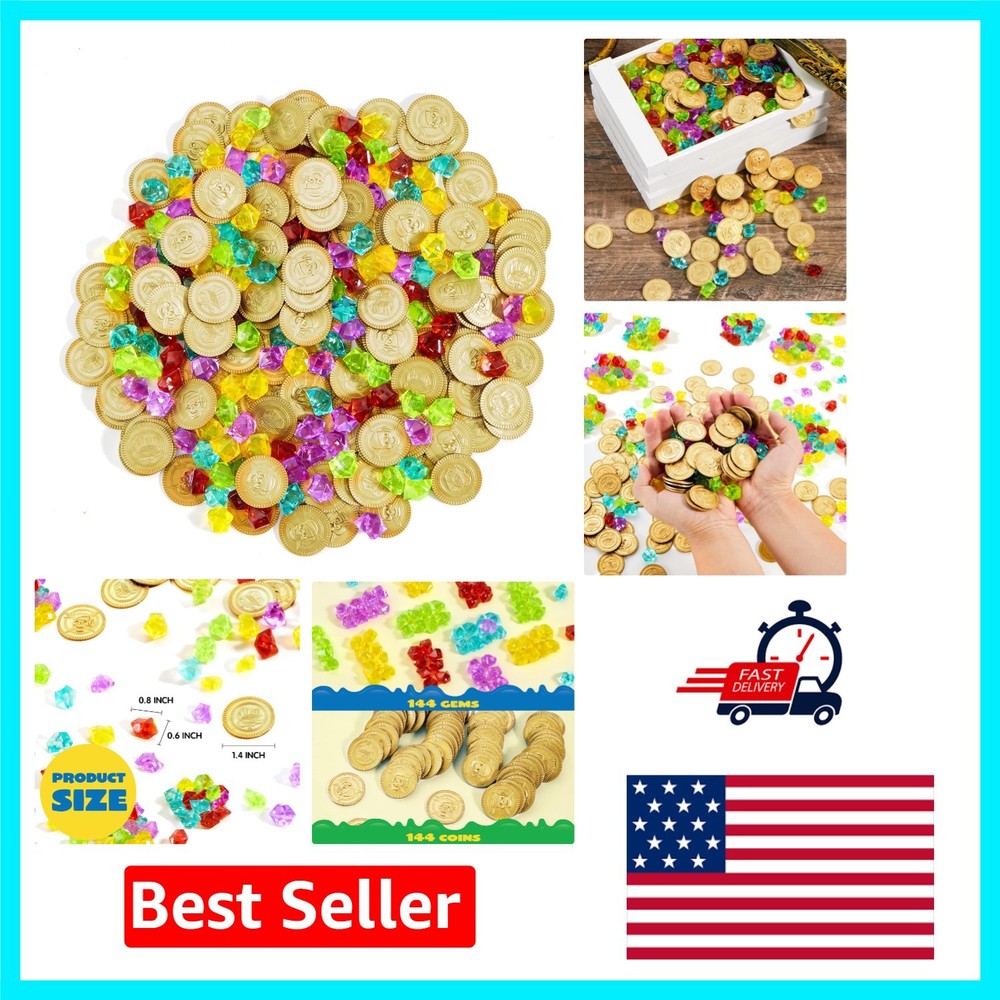 Pirate Gold Coins & Gems Playset – 288 Durable Pieces for Memorable Parties!