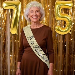 Charming Gold 75th Birthday Decorations: Tiara, Balloons, and Party Essentials