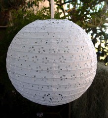 16″ Round Eyelet Lace Look Paper Lantern – White