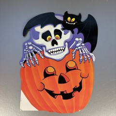 VTG Eureka Halloween Skeleton Pumpkin Bat Decoration Paper Die Cut 2 Sided