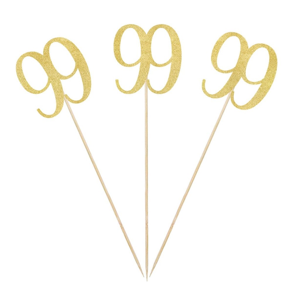 12 PCS Gold Glitter 99th Birthday Centerpiece Sticks Number 99 Table Topper