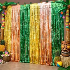 Luau Party Decorations – Tropical Streamers Backdrop Banner | Green Gold Rose