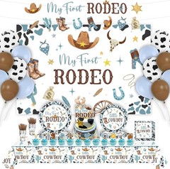 1st Rodeo Themed Decoration and Tableware Includes Banner, Tablecover, Utensils
