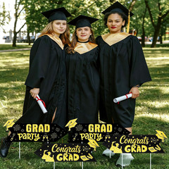 12 Pack 2026 Graduation Party This Way Yard Sign Arrow Black & Gold Graduation D