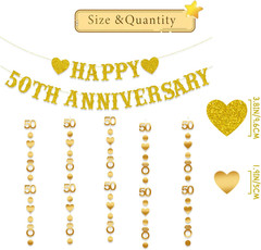 50Th Anniversary Decorations, Gold Glitter Happy 50Th Anniversary Banner with 50