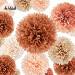 Weddings Decorations, 16 PCS Earth Tone Brown Tissue Paper Pom Poms for Fall …
