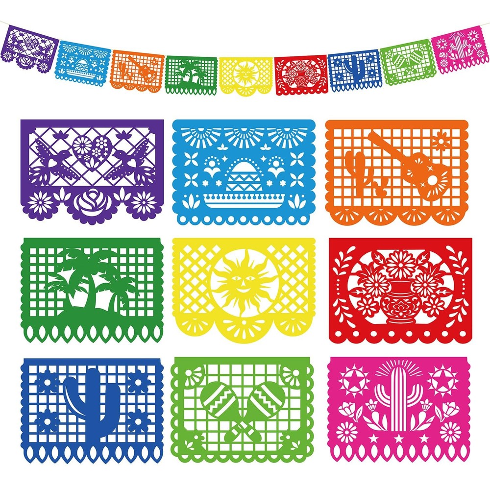Mexican Party Decorations 18 FT Large Fiesta Banner, Plastic Papel Picado Themed