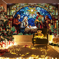 73″x43″ Christmas Nativity Backdrop Religious Holy Scene Banner Decor