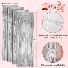 4 Pack Silver Foil Fringe Backdrop Curtains, Tinsel Streamers Birthday Party …