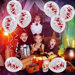 Halloween Decoration Set ,Balloons,Horror stickers.Blood Hand Print Table cloth,
