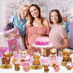 12Pcs Pink Highland Cow Honeycomb Centerpieces Floral Highland Cattle Baby Sh…