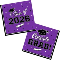 Purple Graduation Dinnerware Set for 25 Guests with Banner and Tablecloth