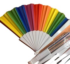 12 Pk Folding Hand Fans Rainbow White Plastic Handle Party Festivals