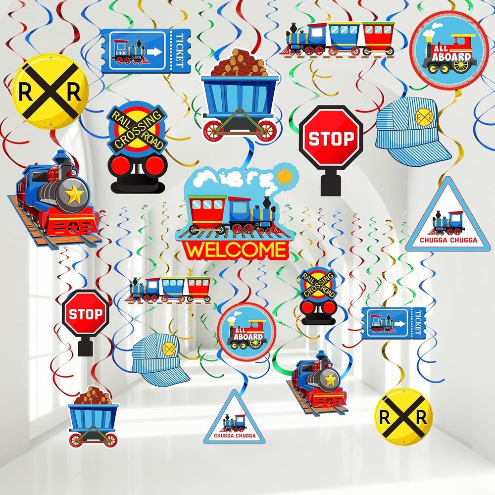 51 Pieces Train Birthday Party Supplies Decorations Transportation Hanging Sw…