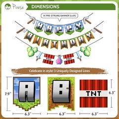 Pixel Birthday Decorations – Pixel Happy Birthday Banner with Balloons, Pre-S…