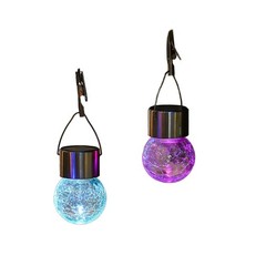 Outdoor Garden Solar Hanging Lights 2PC with Cracked Glass Shade Warm White LED