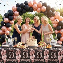 3 Pack 50th Birthday Decorations for Women – Happy 50th Birthday Tablecloth, …