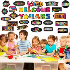 34PCS Affirmation Bulletin Board Set Inspirational Welcome Back Cutouts Decor