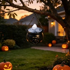 Halloween Witch Cauldron Handbag Glowing Ribbon Light Portable Party Decor