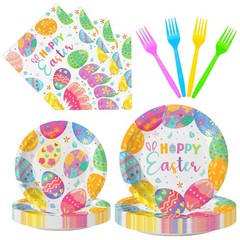 96 Pcs Happy Easter Plates and Napkins Forks Sets – Colorful Eggs Themed Roun…