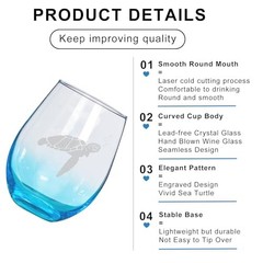 Turtle Stemless Wine Glasses Set of 4 – Mother’s Day Turtle Assortment (Etched)