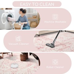 Area Rug – 3×5 Washable Pink Rug Honeycomb Non Slip Retro Rugs Soft Faux Wool…