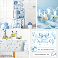 cocomigo 288 PCS Blue Bow Birthday Decorations, Hassle-Free One-Stop Set for 25