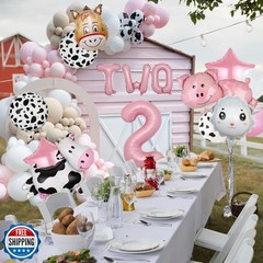 19 PCS Farm Animal Theme Party Balloons, Farm Cow Print Sheep Pig Donkey Myla