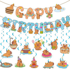 Capybara Birthday Decoration 26 Pcs Cute Capy Themed Banners Hanging Swirls Deco